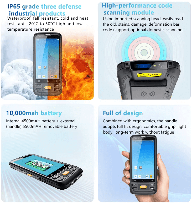 Leeshion factory industry handheld uhf rfid reader LS-R501 with 8000mAh battery