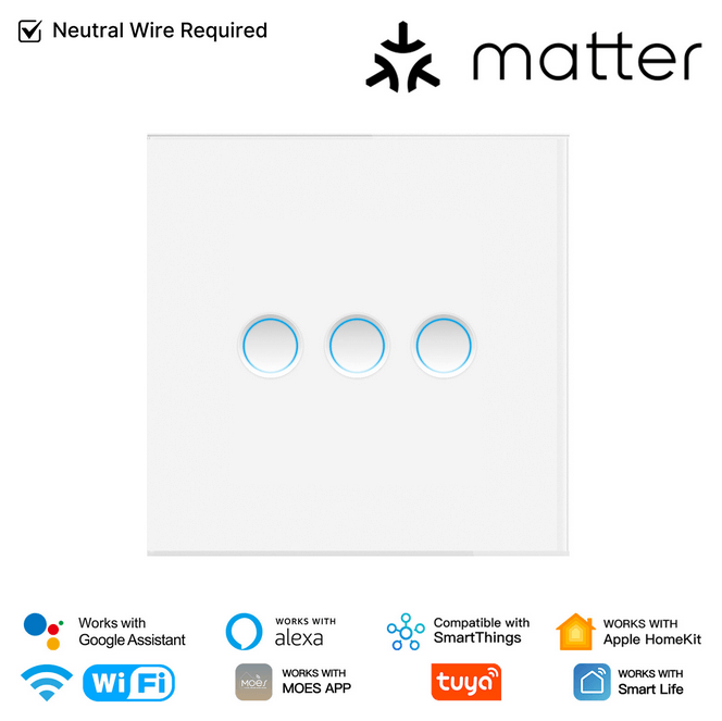 Matter Smart Switch | OEM Manufacturer| CE Certified |EU/UK Standard 1/2/3-Gang